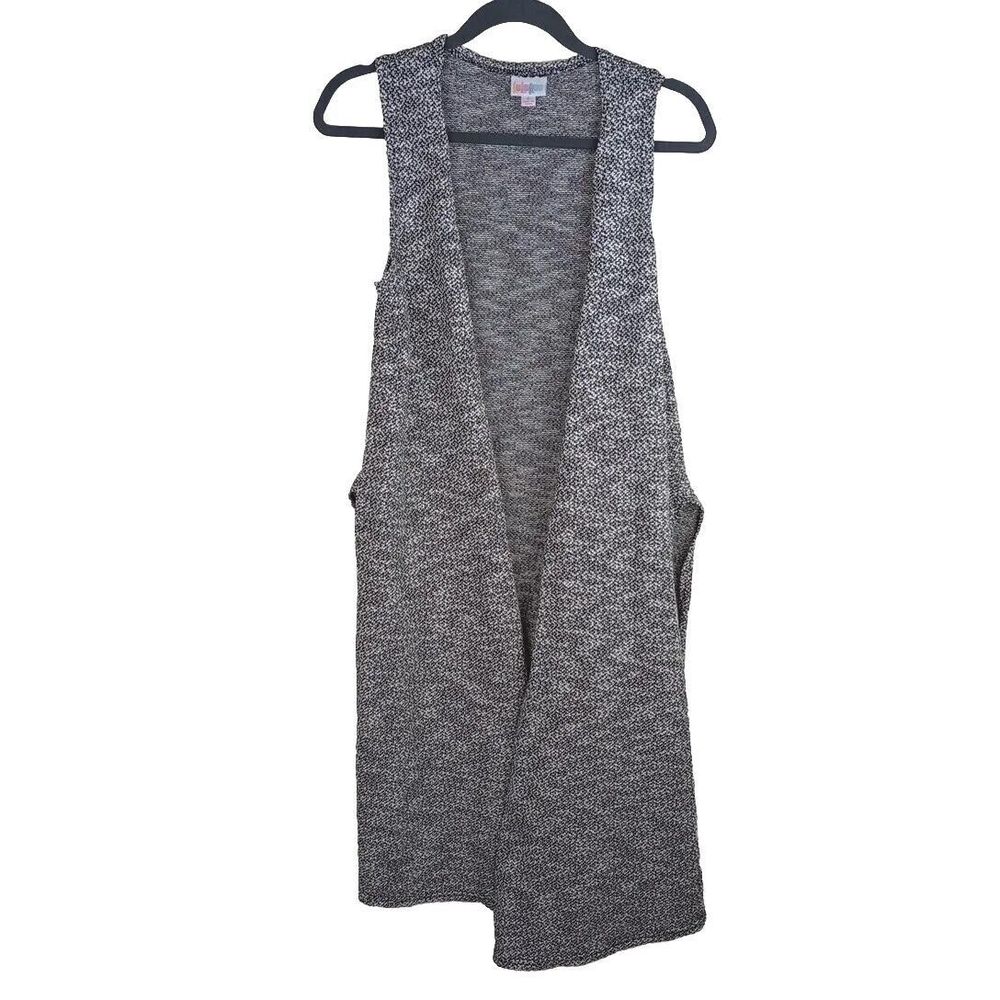 LulaRoe Joy Duster Vest Womens Small Black White Heathered Knit Shrug Side Slits
